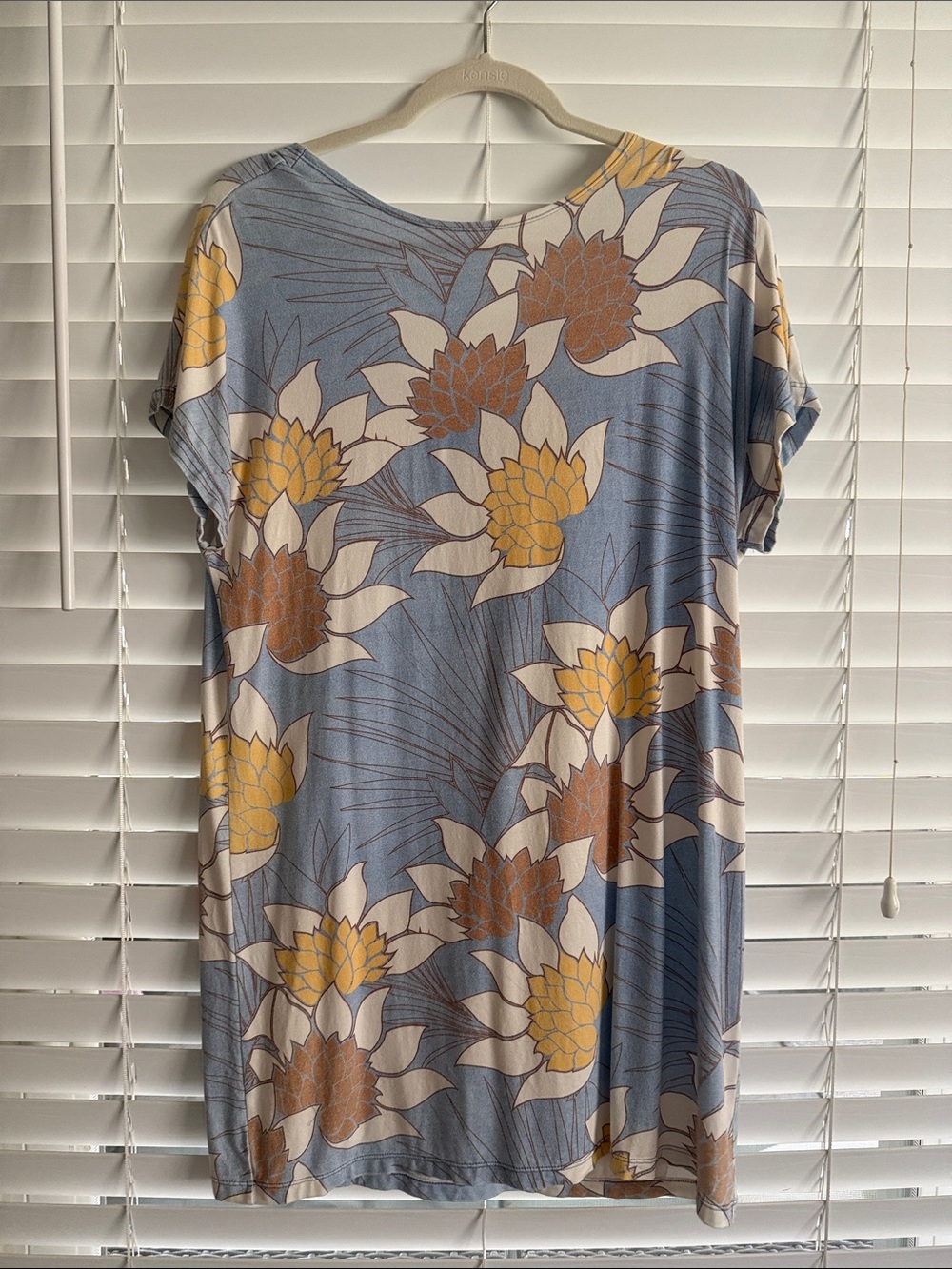 Fighting Eel Blue Floral Midi Dress with Yellow & Brown Blooms